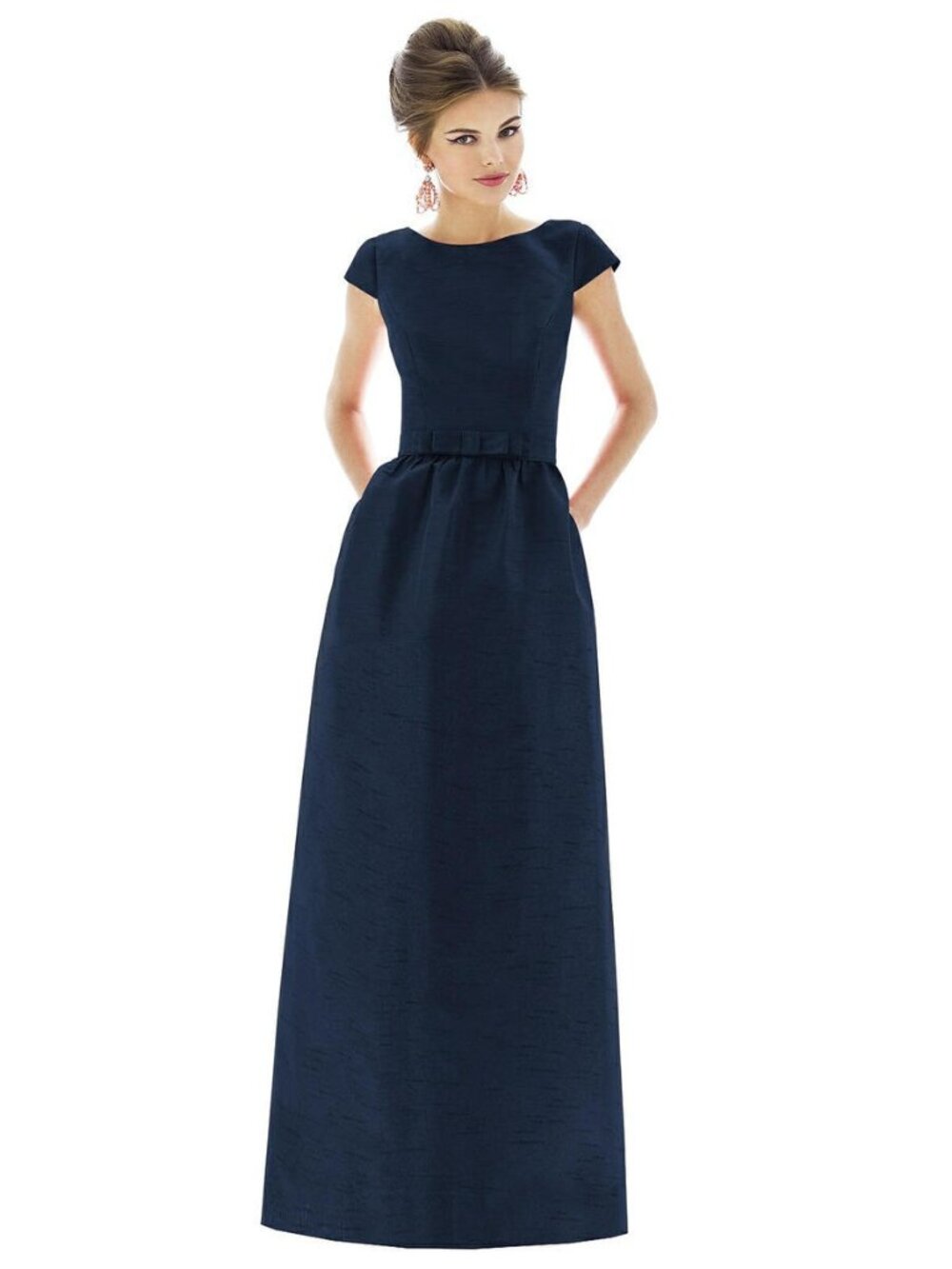 Alfred Sung 569....Cap Sleeve V-Back Maxi Dress with Pockets...Midnight...Sz 18
